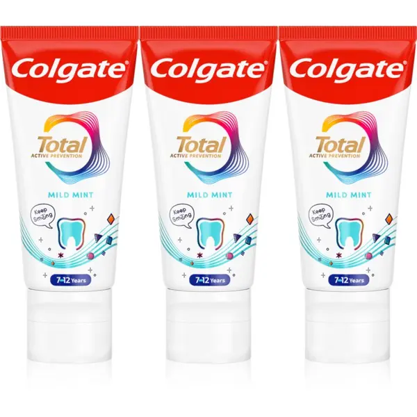 Colgate Colgate Total Junior Active Prevention Mild Mint паста за зъби за съвършено почистване на зъби и устната кухина за деца 3x50 мл.