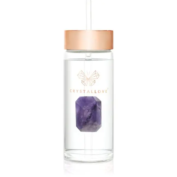 Crystallove Crystallove Amethyst Straw Water Bottle стъклена бутилка за вода със сламка 400 мл.