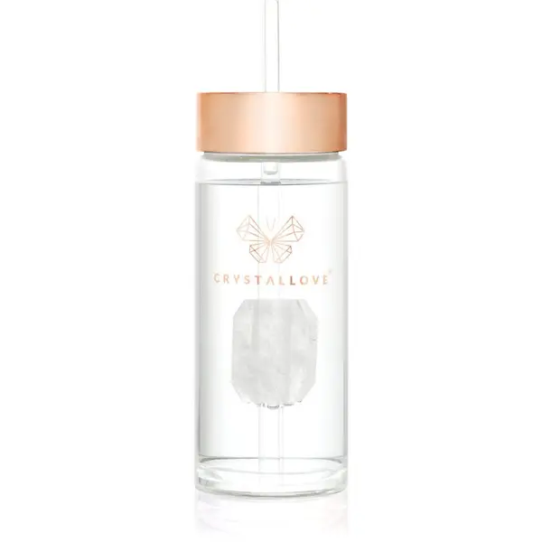 Crystallove Crystallove Amethyst Straw Water Bottle стъклена бутилка за вода със сламка Clear 400 мл.