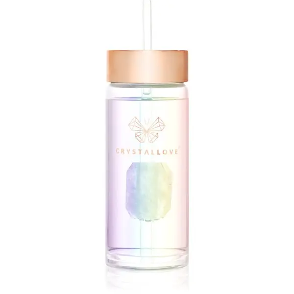 Crystallove Crystallove Clear Quartz Straw Water Bottle стъклена бутилка за вода със сламка Hologram 400 мл.