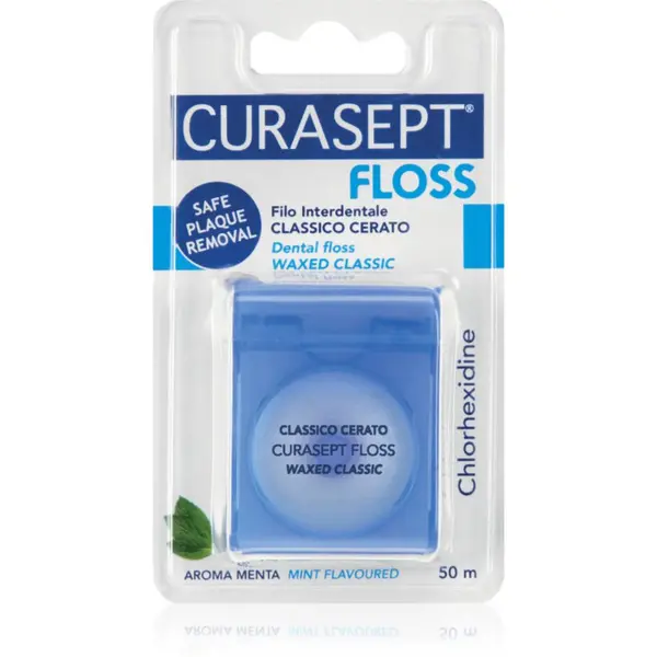 Curasept Curasept Dental Floss Waxed Classic восъчен конец за зъби с вкус на мента с антибактериална добавка 50 м