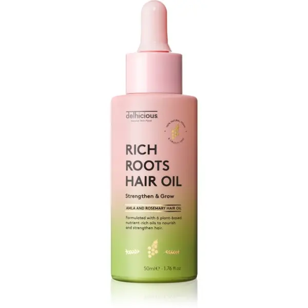 delhicious delhicious RICH ROOTS AMLA & ROSEMARY HAIR OIL хидратиращо и успокояващо масло за суха и сърбяща кожа на главата 50 мл.