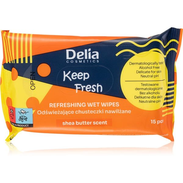 Delia Cosmetics Delia Cosmetics Keep Fresh Shea Butter освежаващи мокри кърпички 15 бр.