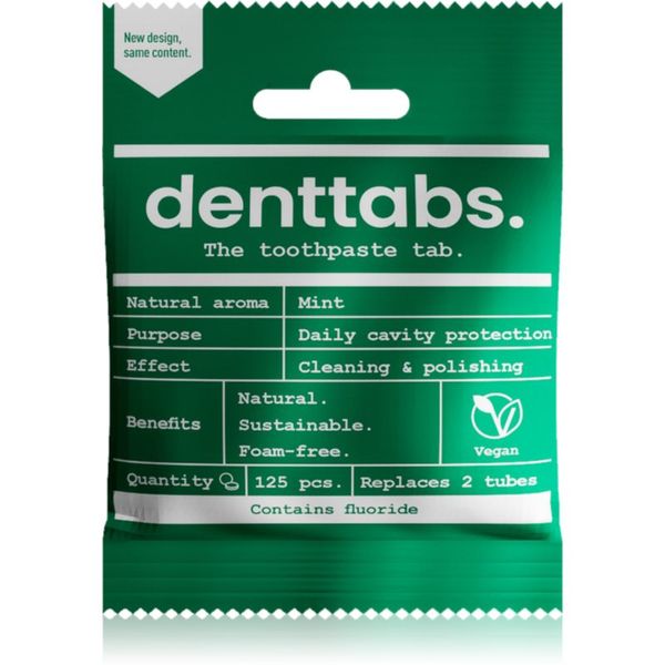 Denttabs Denttabs Natural Toothpaste Tablets with Fluoride паста за зъби с флуорид на таблетки Mint 125 табл