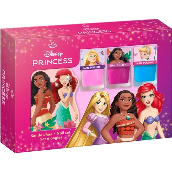 Disney Disney Princess Nail Set комплект лак за нокти за деца 3y+ Pink, Blue, Pink 3x4.5 мл.
