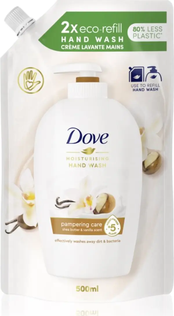 Dove Dove Purely Pampering Shea Butter & Vanilla течен сапун пълнител масло от шеа и ванилия 500 мл.