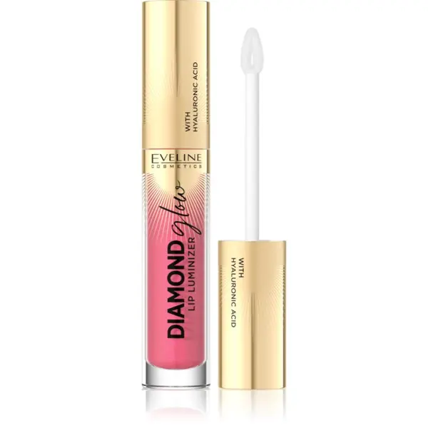 Eveline Cosmetics Eveline Cosmetics Diamond Glow блясък за устни с блестящи частици с хиалуронова киселина цвят 09 Peach Dream 4.5 мл.