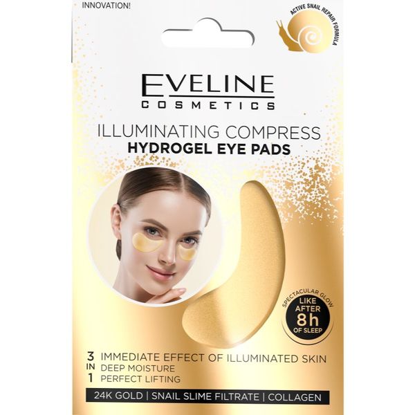 Eveline Cosmetics Eveline Cosmetics Gold Illuminating Compress хидрогелова маска за зоната около очите с екстракт от охлюв 2 бр.