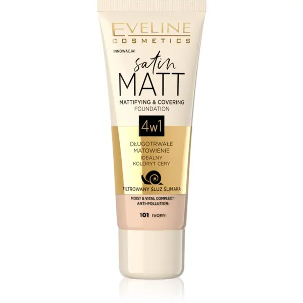 Eveline Cosmetics Eveline Cosmetics Satin Matt матиращ фон дьо тен с екстракт от охлюв цвят 101 Ivory 30 мл.