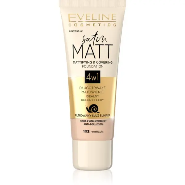 Eveline Cosmetics Eveline Cosmetics Satin Matt матиращ фон дьо тен с екстракт от охлюв цвят 102 Vanilla 30 мл.