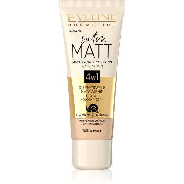 Eveline Cosmetics Eveline Cosmetics Satin Matt матиращ фон дьо тен с екстракт от охлюв цвят 103 Natural 30 мл.