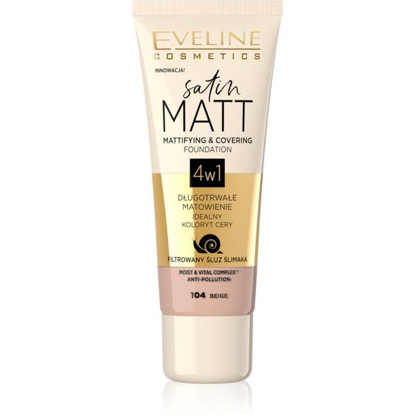 Eveline Cosmetics Eveline Cosmetics Satin Matt матиращ фон дьо тен с екстракт от охлюв цвят 104 Beige 30 мл.