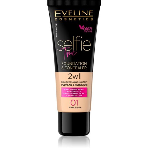 Eveline Cosmetics Eveline Cosmetics Selfie Time грим и коректор 2 в 1 цвят 01 Porcelain 30 мл.
