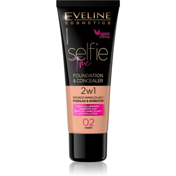 Eveline Cosmetics Eveline Cosmetics Selfie Time грим и коректор 2 в 1 цвят 02 Ivory 30 мл.