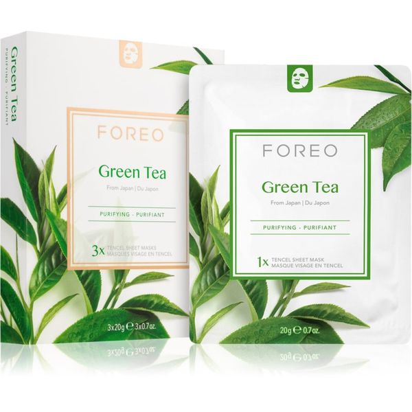 FOREO FOREO Farm to Face Sheet Mask Green Tea платнена маска с успокояващ ефект за смесена кожа 3x20 гр.