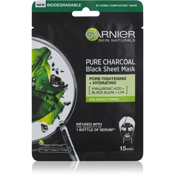 Garnier Garnier Skin Naturals Pure Charcoal черна платнена маска с екстракт от морски водорасли 28 гр.