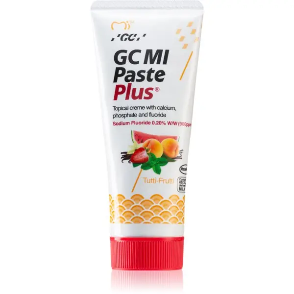 GC GC MI Paste Plus реминализиращ защитен крем за чувствителни зъби с флуорид вкус Tutti Frutti 35 мл.