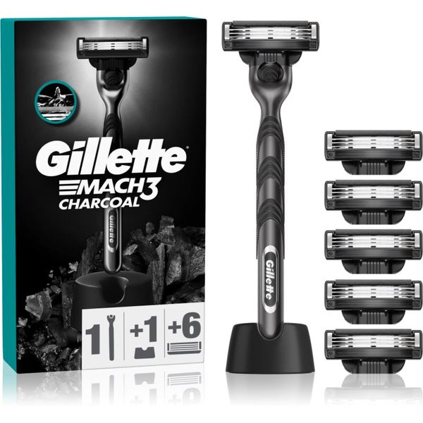 Gillette Gillette Mach3 Charcoal самобръсначка с поставка + резервни ножчета 6 бр.