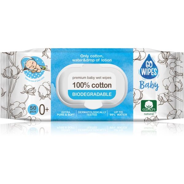 GoWipes GoWipes Baby 100% Cotton Biodegradable нежни мокри кърпички за бебета за чувствителна кожа 0+ 50 бр.