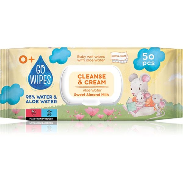 GoWipes GoWipes Cleanse & Cream Sweet Almond Milk нежни мокри кърпички за бебета с алое вера 50 бр.