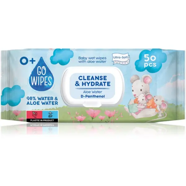 GoWipes GoWipes Cleanse & Hydrate нежни мокри кърпички за бебета за чувствителна кожа алое вера 0+ 50 бр.