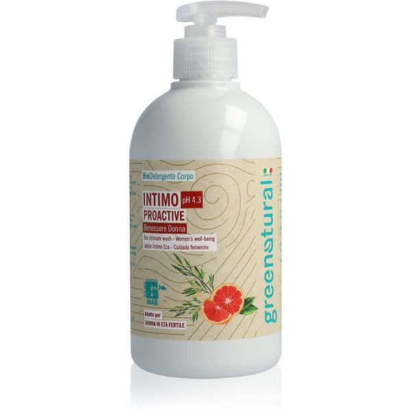 Greenatural Greenatural Intimate Wash Gel Proactive pH 4,3 BIO гел за интимна хигиена с успокояващ ефект Grapefruit and Aloe Vera 500 мл.