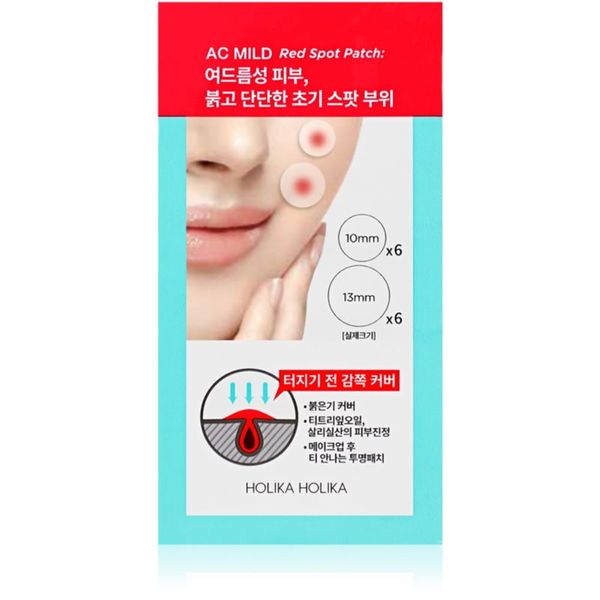 Holika Holika Holika Holika AC Mild Red Spot лепенки за проблемна кожа против акне 12 бр.