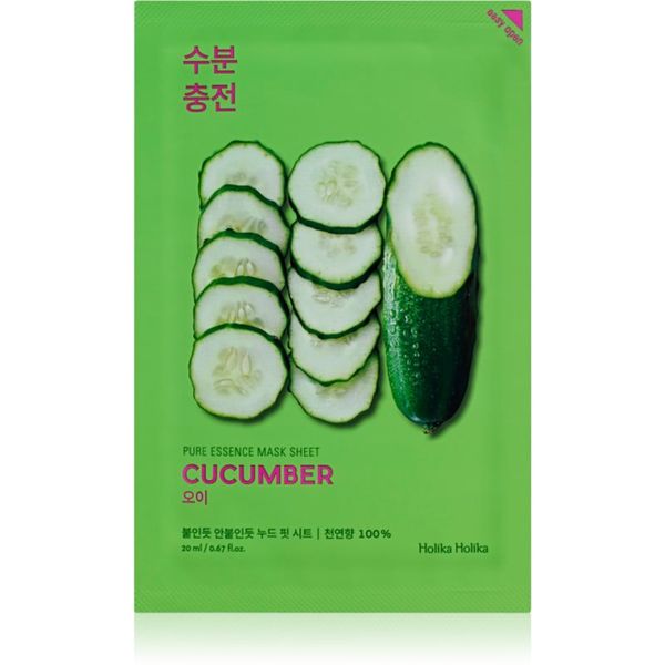 Holika Holika Holika Holika Pure Essence Cucumber платнена маска с успокояващ ефект за чувствителна кожа със склонност към почервеняване 23 мл.