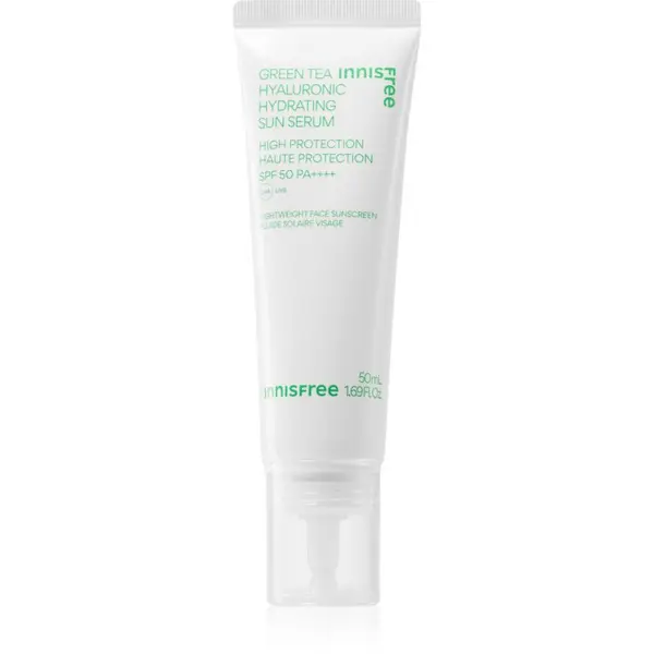 innisfree innisfree Green Tea Hyaluronic Sun Serum защитен овлажняващ флуид с успокояващ ефект SPF 50+ 50 мл.