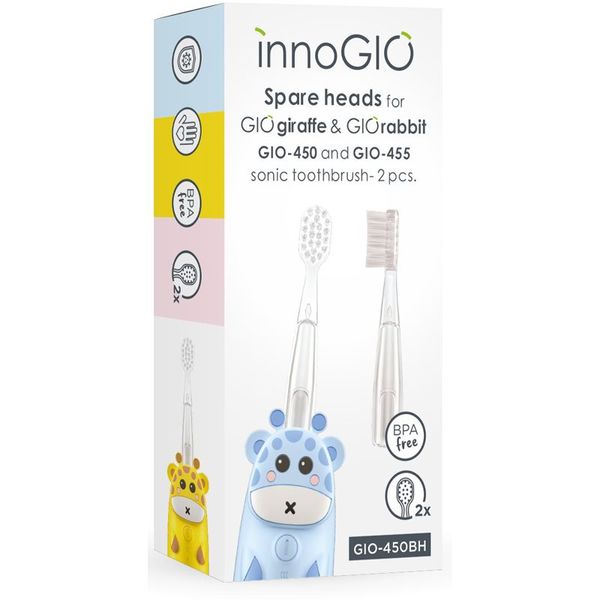innoGIO innoGIO GIOGiraffe & GIORabbit Spare Heads Transparent резервни глави за четка за зъби за деца GIOGiraffe & GIORabbit Sonic Toothbrush 2 бр.