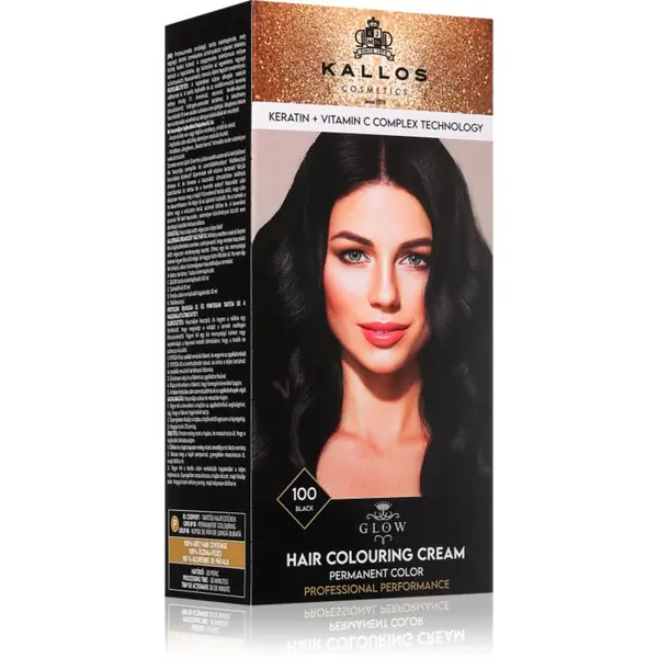 Kallos Kallos Glow Lasting Cream Colour перманентната боя за коса цвят Black 60 мл.