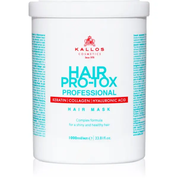 Kallos Kallos Hair Pro-Tox маска за слаба и увредена коса с кокосово масло, хиалуронова киселина и колаген 1000 мл.