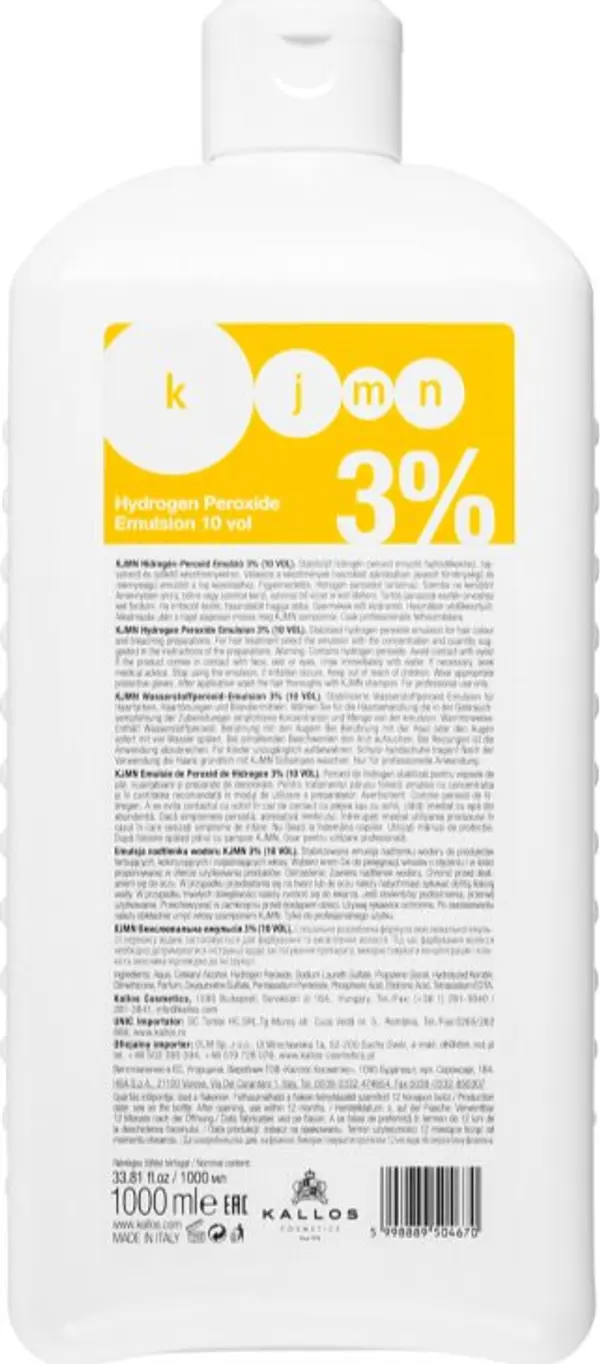Kallos Kallos KJMN Professional Hydrogen Peroxide активираща емулсия 3 % 10 vol. за професионална употреба 1000 мл.