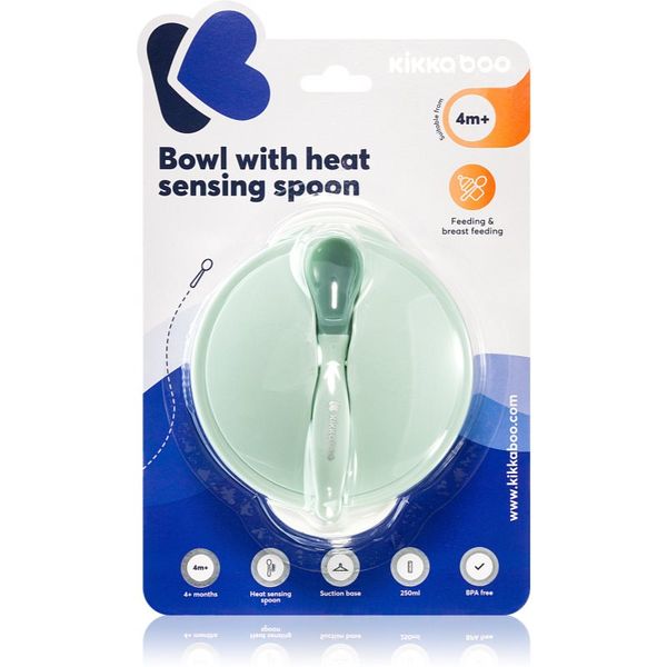 Kikkaboo Kikkaboo Suction Bowl & Heat Sensing Spoon сет за хранене 4 m+ Mint 3 бр.