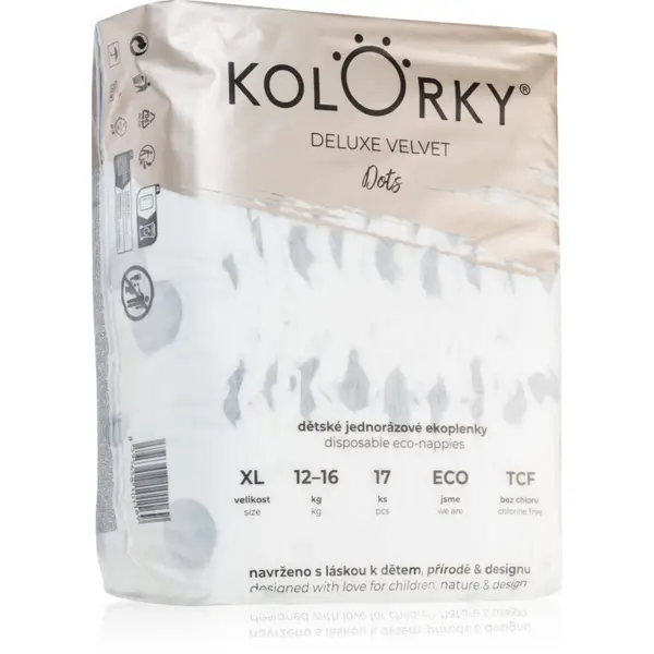 Kolorky Kolorky Deluxe Velvet Dots еднократни ЕКО пелени размер XL 12-16 kg 17 бр.