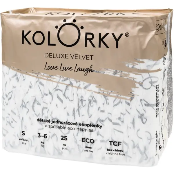Kolorky Kolorky Deluxe Velvet Love Live Laugh еднократни ЕКО пелени размер S 3-6 Kg 25 бр.