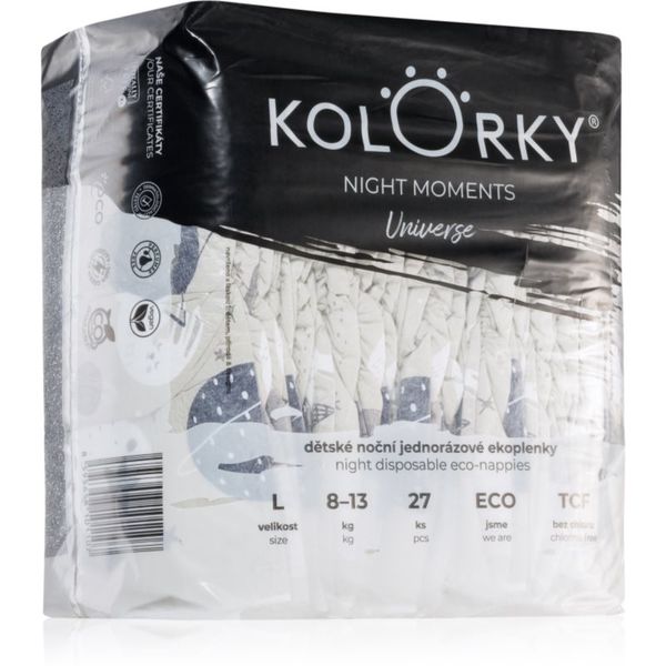 Kolorky Kolorky Night Moments еднократни ЕКО пелени за цялостна защита през нощта размер L 8-13 kg 27 бр.