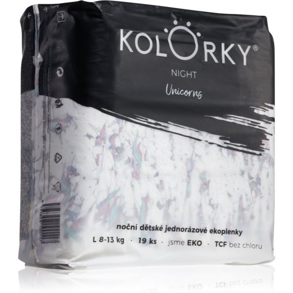 Kolorky Kolorky Night Unicorn еднократни ЕКО пелени за цялостна защита през нощта размер L 8-13 Kg 19 бр.