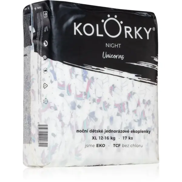 Kolorky Kolorky Night Unicorn еднократни ЕКО пелени за цялостна защита през нощта размер XL 12-16 Kg 17 бр.