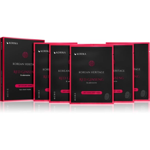 KORIKA KORIKA Korean Heritage Red Ginseng & Adenosine Anti-aging Sheet Mask комплект маски за лице на намалена цена Red Ginseng(против стареене и за стягане