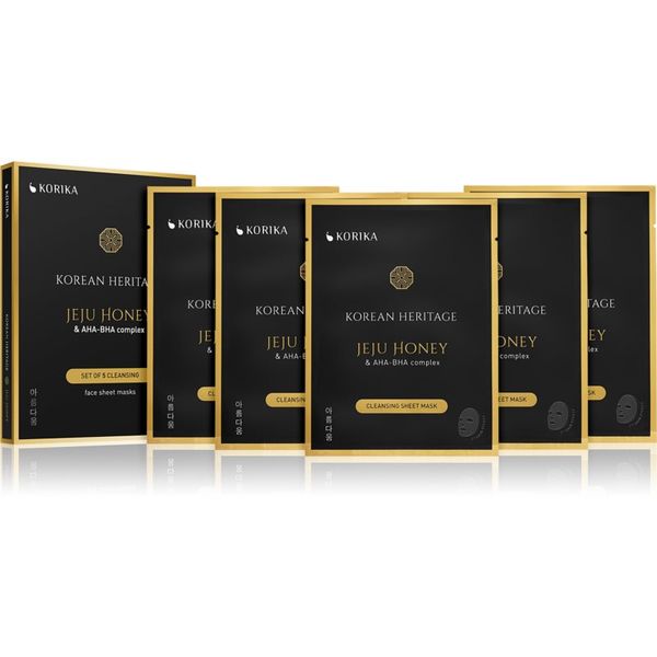 KORIKA KORIKA Korean Heritage Set of 5 Cleansing Face Sheet Masks комплект маски за лице на намалена цена Jeju honey & AHA - BHA complex sheet mask(за перфек