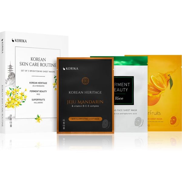 KORIKA KORIKA KOREAN SKIN CARE ROUTINE SET OF 3 BRIGHTENING SHEET MASKS комплект (за озаряване на лицето)