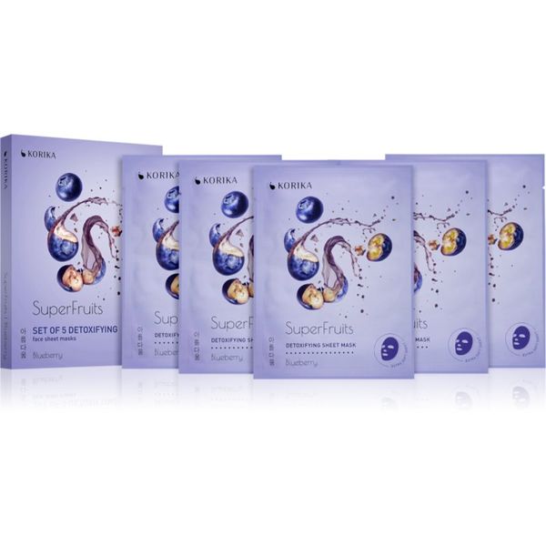 KORIKA KORIKA SuperFruits Blueberry - Set of 5 Detoxifying Face Sheet Masks комплект маски за лице на намалена цена Blueberry(с детокс ефект)