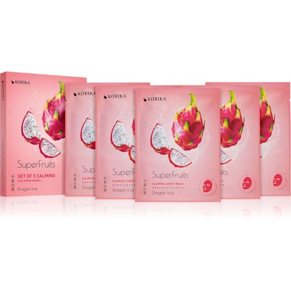 KORIKA KORIKA SuperFruits Dragon Fruit - Set of 5 Calming Face Sheet Masks комплект маски за лице на намалена цена Dragon fruit(с успокояващ ефект)