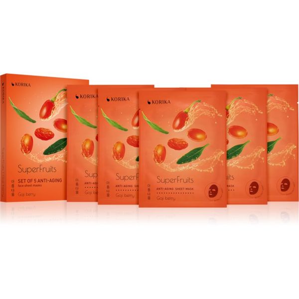 KORIKA KORIKA SuperFruits Goji Berry - Set of 5 Anti-aging Face Sheet Masks комплект маски за лице на намалена цена Goji berry(с подмладяващ ефект)