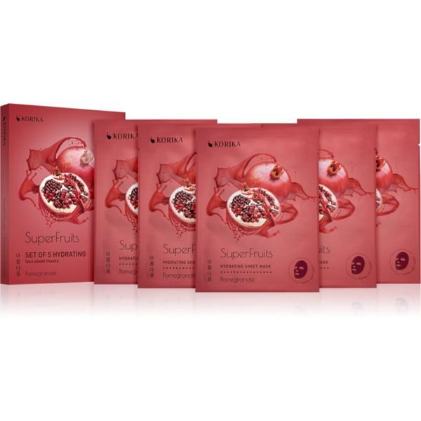 KORIKA KORIKA SuperFruits Pomegranate - Set of 5 Hydrating Face Sheet Masks комплект маски за лице на намалена цена Pomegranate(с хидратиращ ефект)