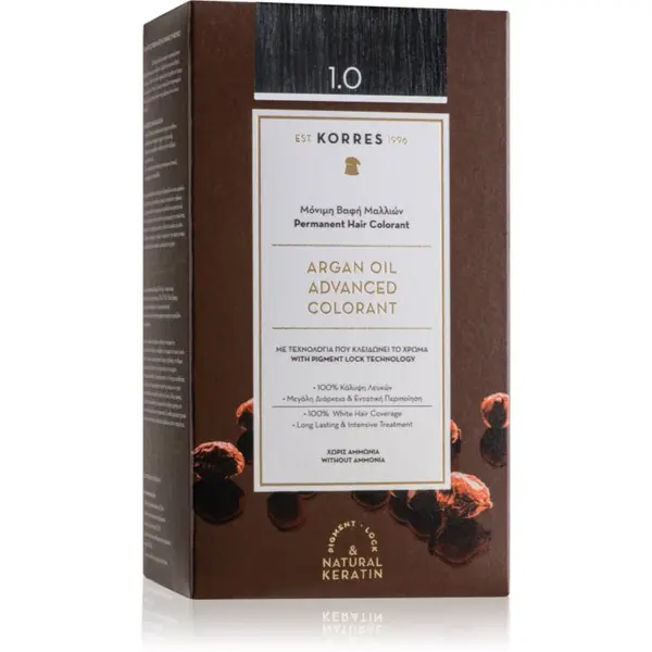 Korres Korres Argan Oil перманентната боя за коса с арганово масло цвят 1.0 Black 50 мл.