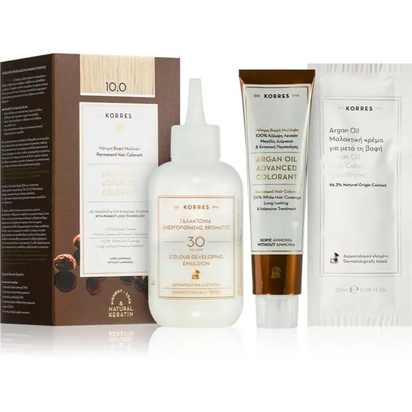 Korres Korres Argan Oil перманентната боя за коса с арганово масло цвят 10.0 Platinum Blonde 50 мл.