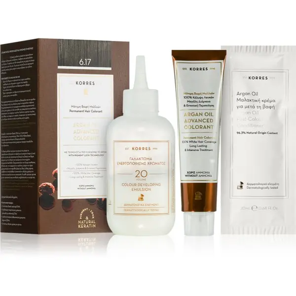 Korres Korres Argan Oil перманентната боя за коса с арганово масло цвят 6.17 Dark Blond Beige 50 мл.