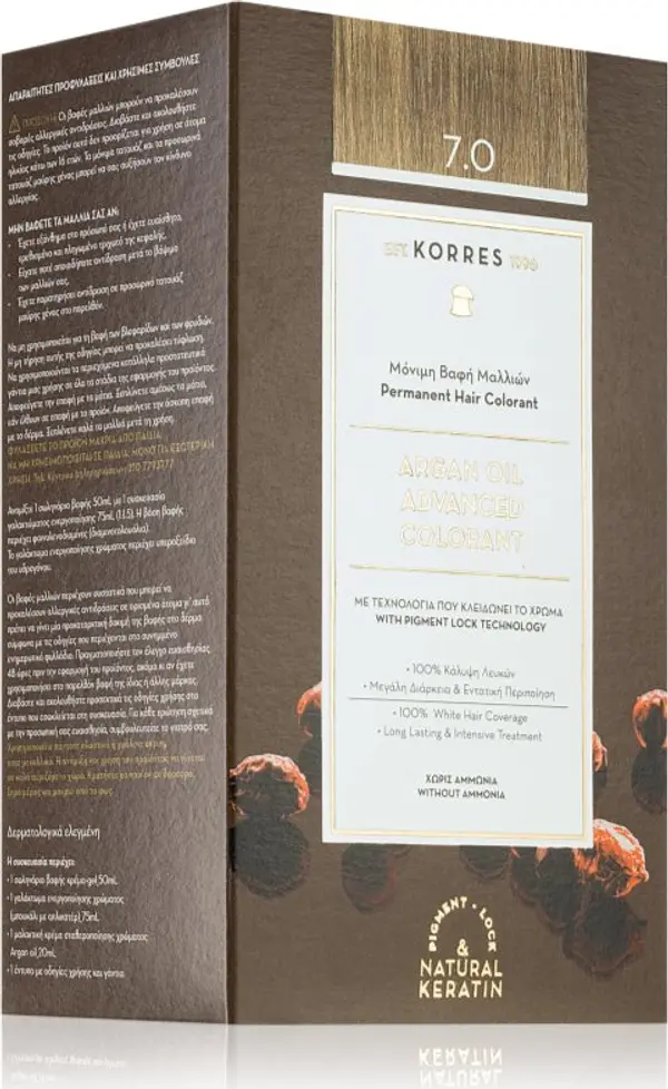 Korres Korres Argan Oil перманентната боя за коса с арганово масло цвят 7.0 Blonde 50 мл.